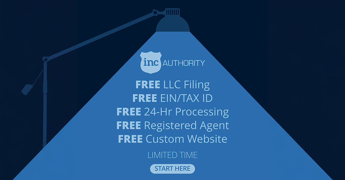 Inc Authority promotional creative for free LLC filing-related services.